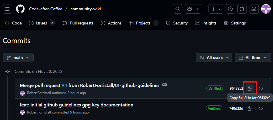 Getting commit hash from github