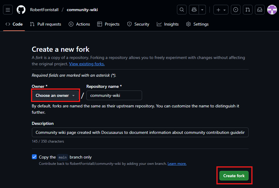 Highlighted Fork Settings