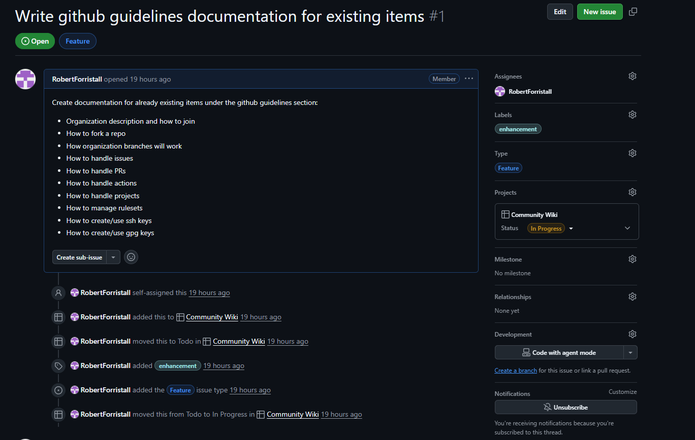 Example of a Github issue