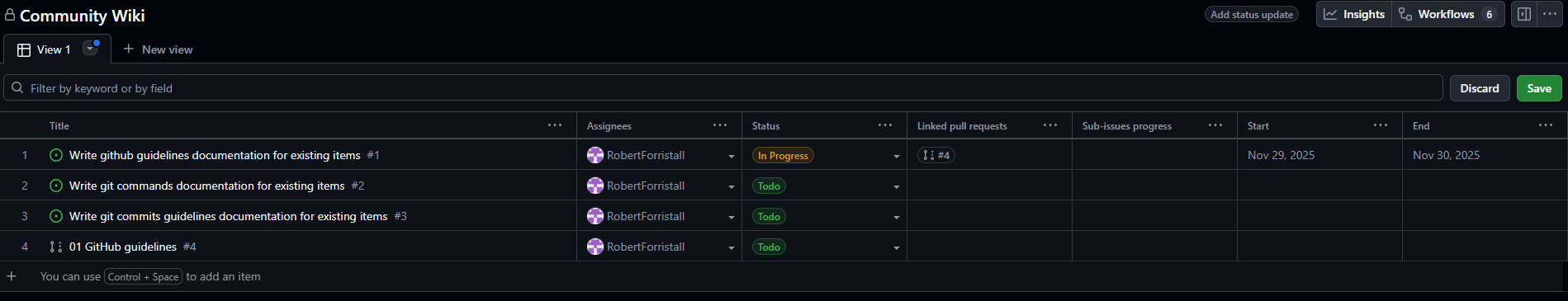 Project table example